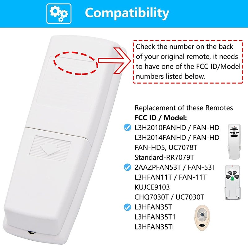 COREBAY Ceiling Fan Remote Control with Light Dimmer Function Replacement for Hampton Bay UC7078T, No Reverse, Wall Mount Included - Image 1